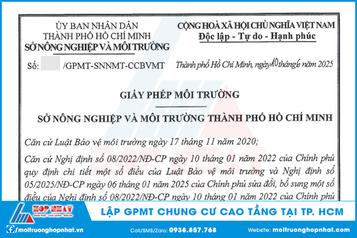 Giấy phép môi trường chung cư cao tầng