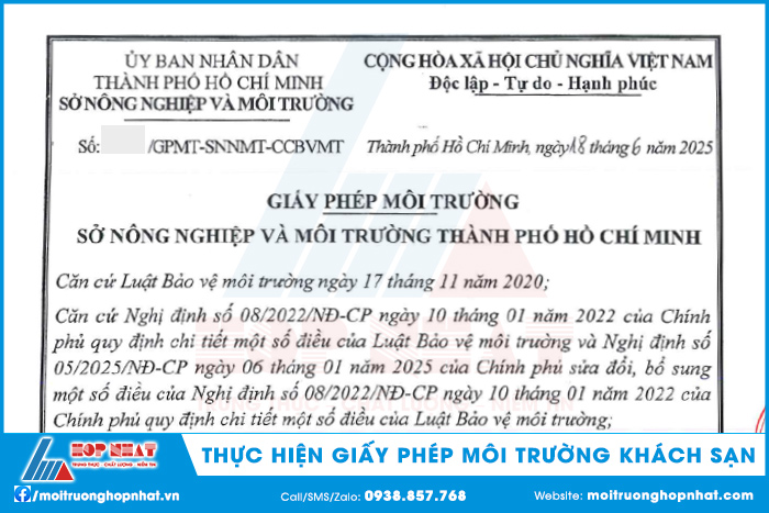 giấy phép môi trường khách sạn
