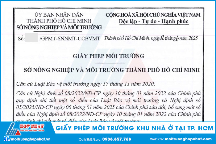 Giấy phép môi trường khu nhà ở