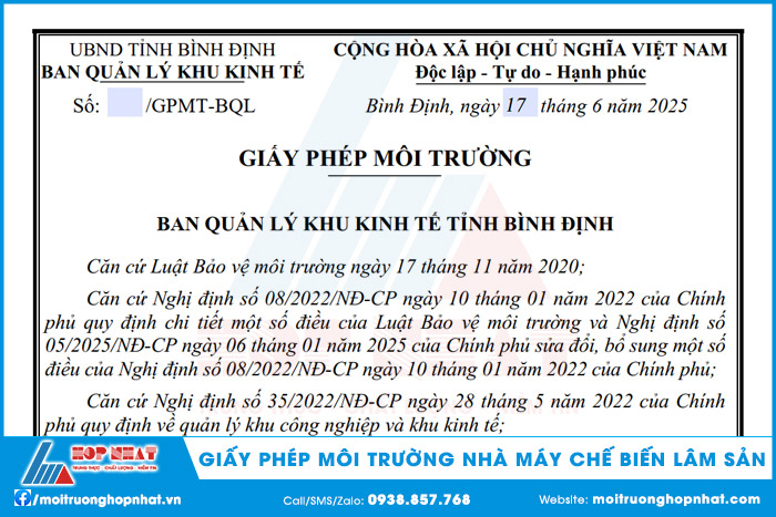 Giấy phép môi trường nhà máy chế biến lâm sản