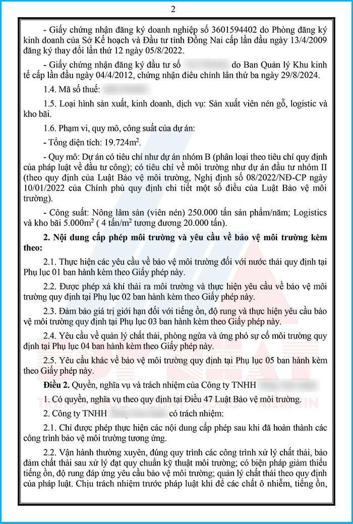giấy phép môi trường nhà máy nông lâm sản