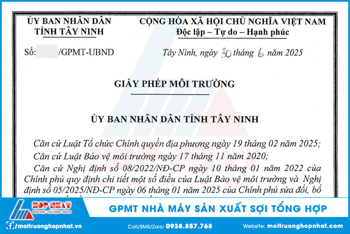 Giấy phép môi trường nhà máy sản xuất sợi tổng hợp
