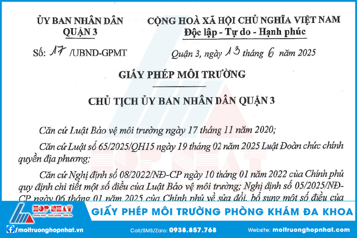 Giấy phép môi trường phòng khám đa khoa