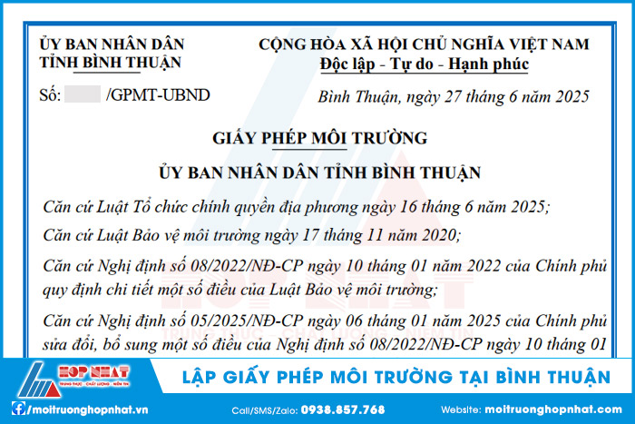 Giấy phép môi trường tại Bình Thuận