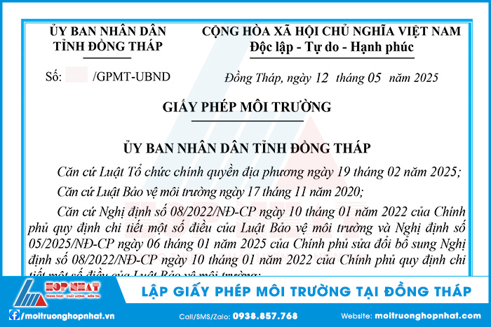 Giấy phép môi trường tại Đồng Tháp