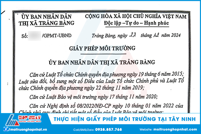 Giấy phép môi trường tại Tây Ninh