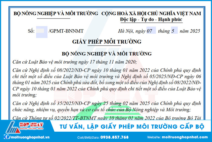 Giấy phép môi trường cấp Bộ tại Bà Rịa - Vũng Tàu