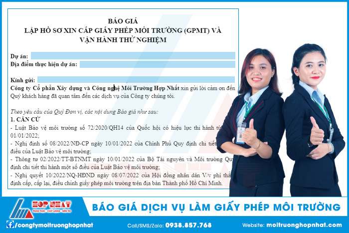 Báo giá dịch vụ làm giấy phép môi trường