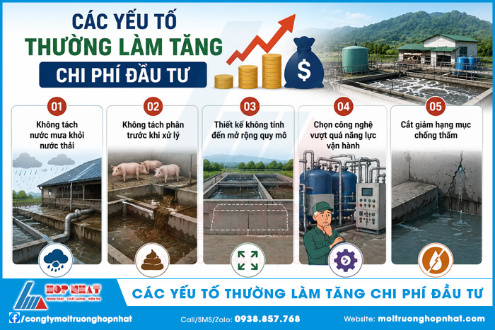 Các yếu tố thường làm tăng chi phí đầu tư hệ thống XLNT