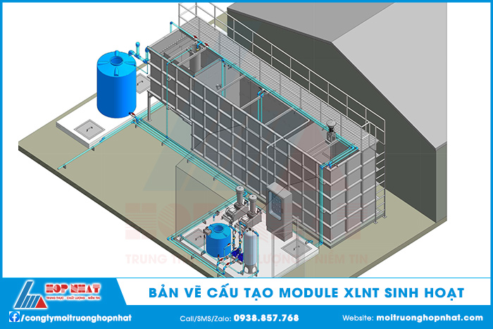 Bản vẽ cấu tạo của một module xử lý nước thải sinh hoạt