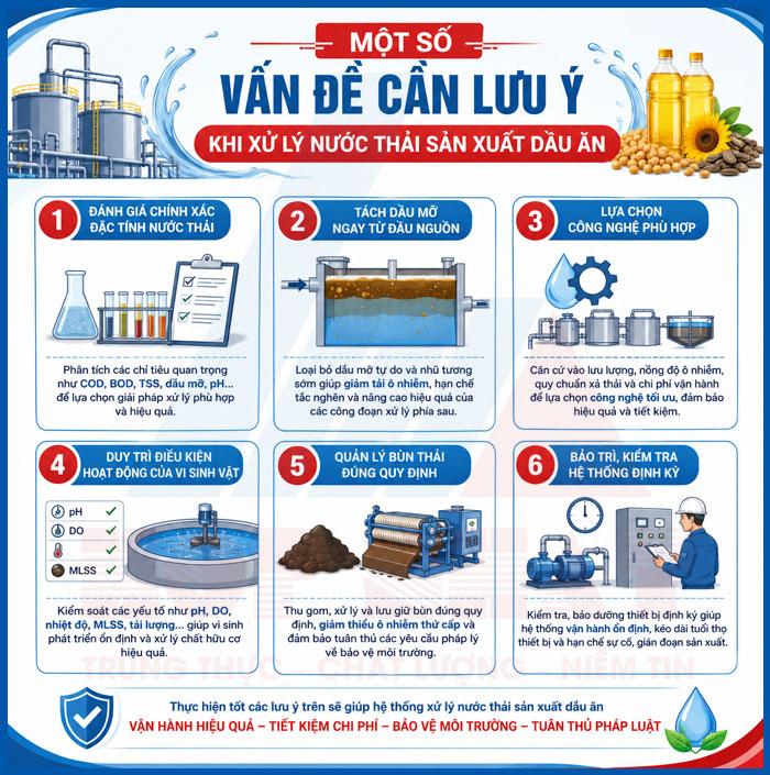 Một số vấn đề cần lưu ý khi xử lý nước thải sản xuất dầu ăn