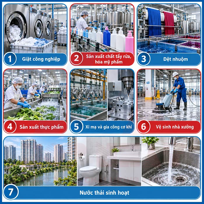 Một số nguồn phát sinh nước thải chứa chất hoạt động bề mặt