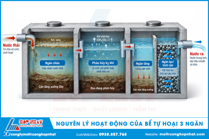 Nguyên lý hoạt động của bể tự hoại 3 ngăn