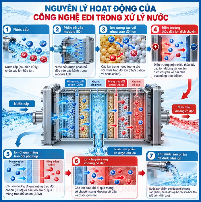 Nguyên lý hoạt động của công nghệ EDI trong xử lý nước