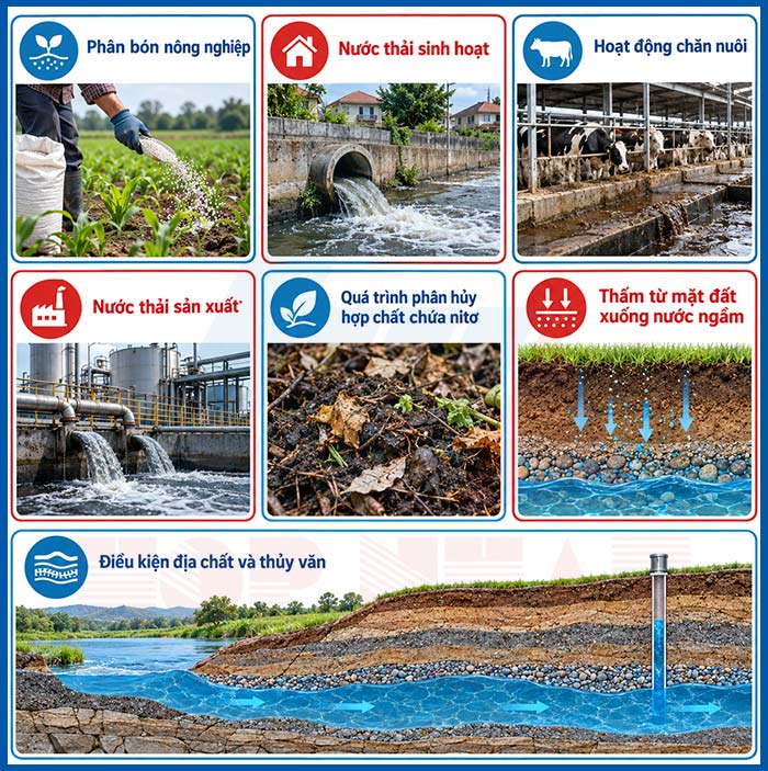 Một số nguyên nhân khiến nguồn nước bị nhiễm nitrat