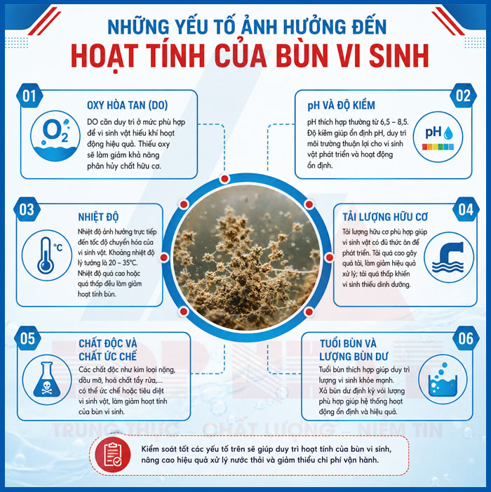 Những yếu tố ảnh hưởng đến hoạt tính của bùn vi sinh