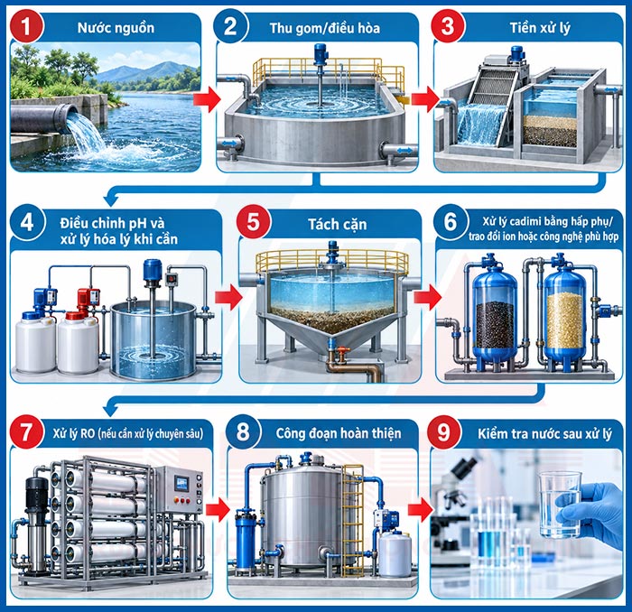 Quy trình xử lý nước nhiễm cadimi (ảnh minh họa)