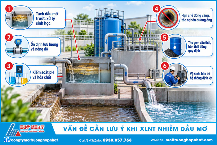 Một số vấn đề cần lưu ý khi XLNT nhiễm dầu mỡ
