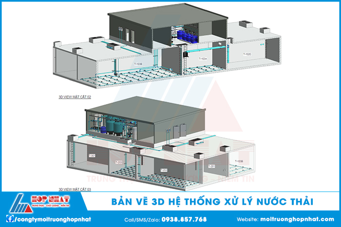 Bản vẽ 3D hệ thống xử lý nước thải