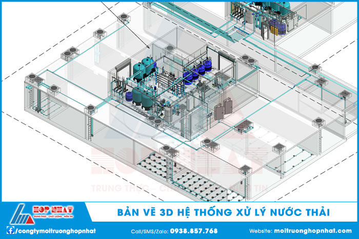 Bản vẽ 3D hệ thống xử lý nước thải
