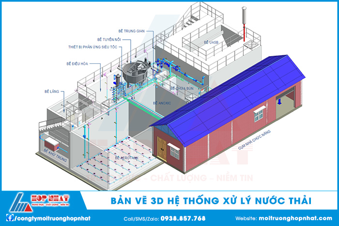 Bản vẽ 3D hệ thống xử lý nước thải