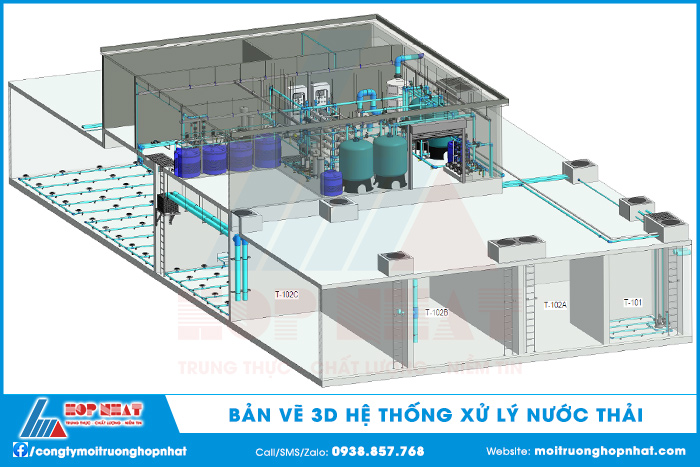 Bản vẽ 3D hệ thống xử lý nước thải