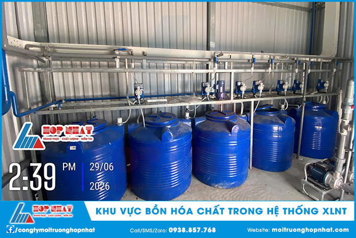 Khu vực đặt bồn chứa hóa chất trong hệ thống XLNT