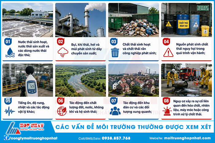 Các vấn đề môi trường thường được xem xét trong quá trình đánh giá
