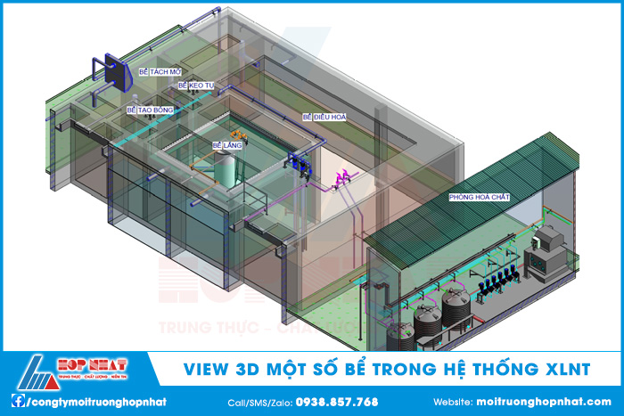 View 3D một số bể trong hệ thống xử lý nước thải cụm công nghiệp